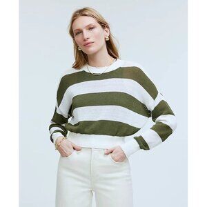 Madewell Loose-Knit Crewneck Sweater in Bright Ivory and Green